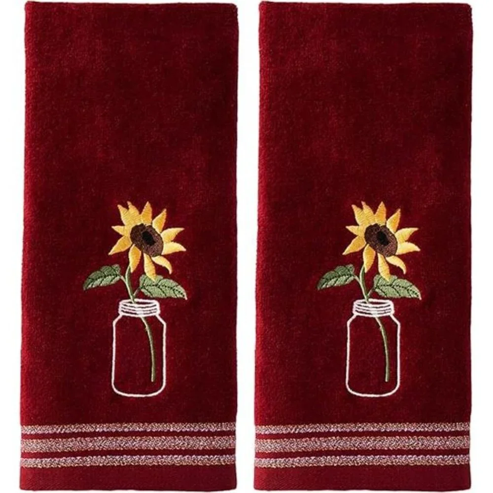Home by Saturday Knight Ltd. Sunflower In Jar 2 Pc Hand Towel Set, Wine